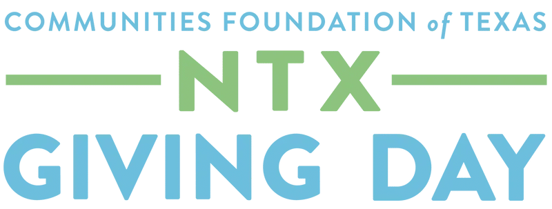 Logo with text: "Communities Foundation of Texas NTX Giving Day" in a blue and green gradient font.