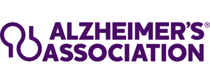 Alzheimer's Association logo in purple text with the organization's name and a stylized brain icon on the left.